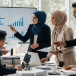 A professional team analyzes financial data charts, showcasing expert business accounting services.