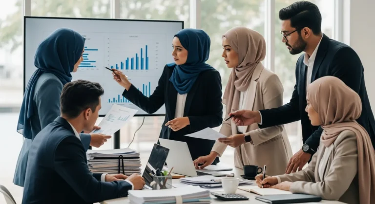 A professional team analyzes financial data charts, showcasing expert business accounting services.
