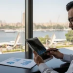 A professional using digital banking tools regulated by the Egypt fintech law no. 5 of 2022.