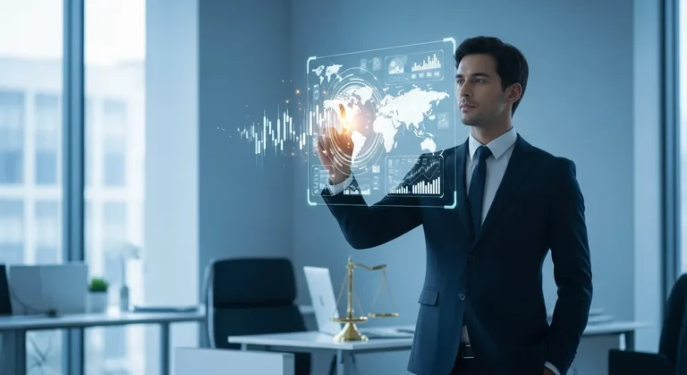 A professional man reviewing digital financial data on a tablet to understand the impact of fintech law.