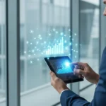 A professional man analyzing a digital data dashboard for effective fintech lead generation strategies.