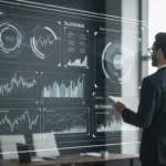 A professional man analyzing digital financial data while considering a fintech masters for his career path.