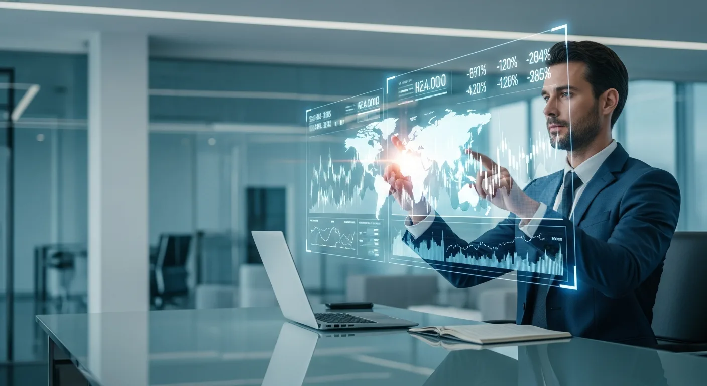 A professional man navigating the 2026 financial landscape using tools from his fintech startup company.