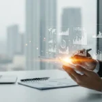 A professional man reviewing data visualizations of top fintech startups on a modern tablet interface.