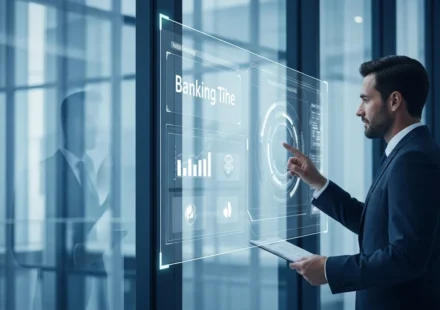 Visualizing agentic AI use cases in commercial banking workflows on a high-tech financial dashboard in 2026.