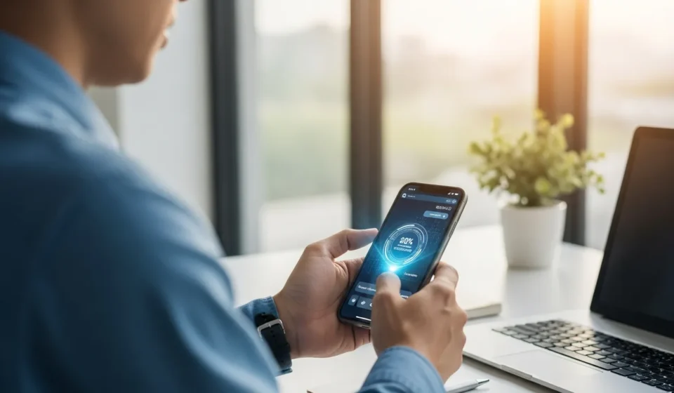 AI agent commerce agentic checkout payments process on a futuristic smartphone interface.