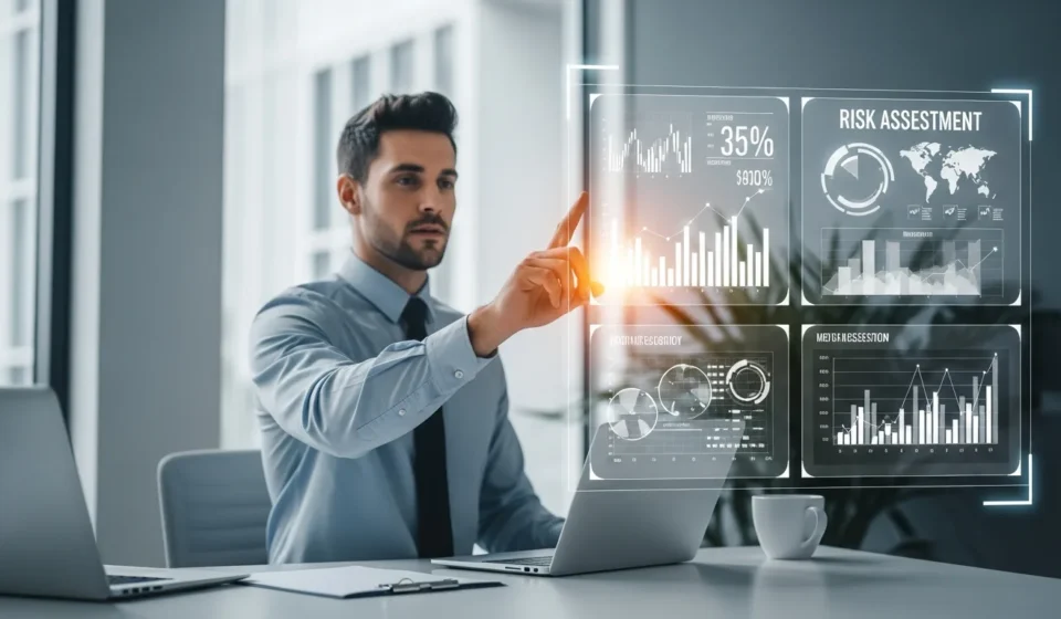 AI copilots for financial compliance teams monitoring real-time risk data on a digital interface.