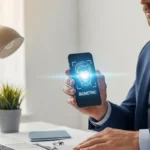 A man using a smartphone for AI customer onboarding KYC automation neobanks implement for secure digital verification.