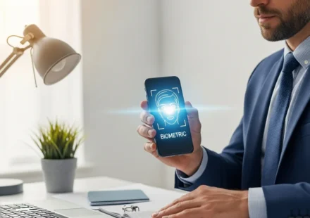 A man using a smartphone for AI customer onboarding KYC automation neobanks implement for secure digital verification.