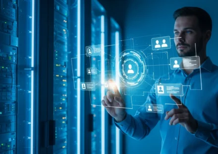 Advanced AI fraud prevention synthetic identity detection interface scanning digital profiles for data anomalies.