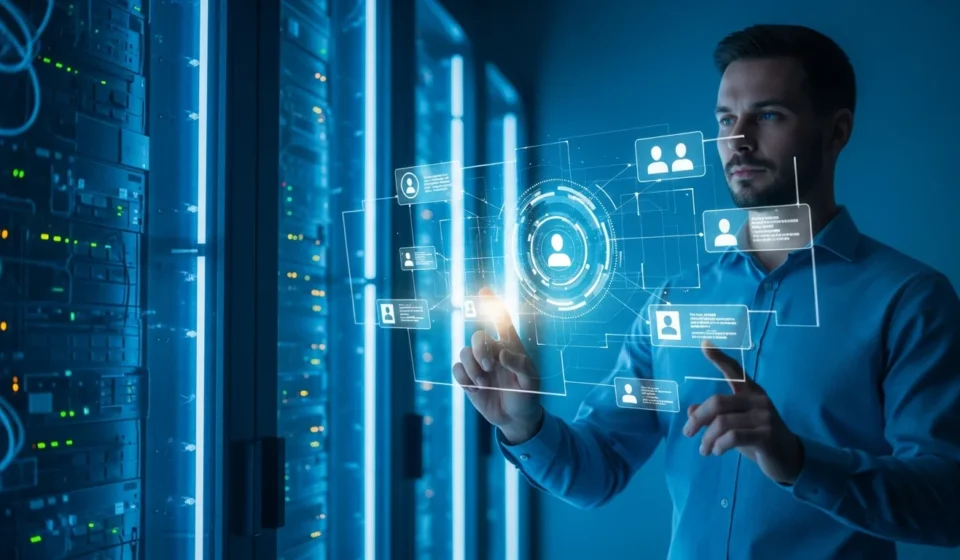 Advanced AI fraud prevention synthetic identity detection interface scanning digital profiles for data anomalies.