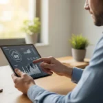 A man reviewing home loan options on AI personalized mortgage advisory platforms in a modern living room.
