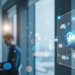 A professional analyzing data on AI-powered AML compliance SaaS platforms for secure financial monitoring.
