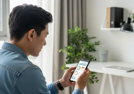 Can an AI-Powered Financial Literacy Chatbot Actually Help Gen Z Save? A young man using an AI-powered financial literacy chatbot Gen Z app to manage his personal savings.