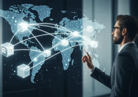 Why Blockchain Interoperability is the Final Frontier for Cross-Chain Finance? Conceptual visualization of blockchain interoperability for cross-chain finance showing connected digital nodes.