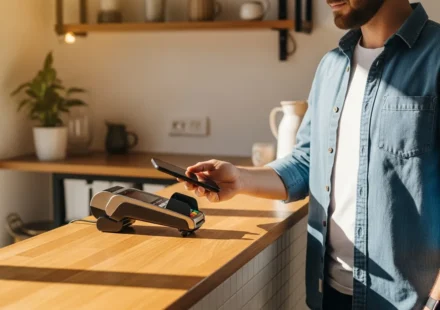 How Will Central Bank Digital Currency Retail Use Cases Change Your Daily Life? A man using his smartphone to demonstrate central bank digital currency retail use cases at a modern cafe.