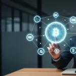 Conceptual 3D visualization of cross-chain DeFi interoperability protocols linking diverse blockchain liquidity pools.