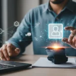 How is AI-driven treasury management transforming corporate finance in 2026? A digital interface showcasing decentralized identity for KYC automation on a secure smartphone app.