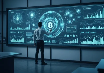 A professional analyzing DeFi institutional adoption strategies 2026 on a high-tech financial dashboard.