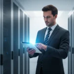 Can an AI-Powered Financial Literacy Chatbot Actually Help Gen Z Save? A professional overseeing a digital banking migration legacy core transformation in a modern data center.
