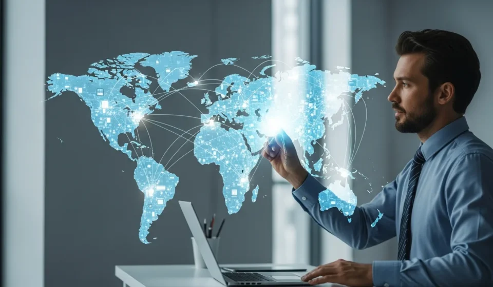 Visualizing digital yuan e-CNY cross-border payment corridors connecting global trade hubs on a high-tech map.