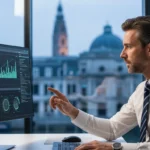 A professional reviewing data security for DORA compliance for European fintech companies in a modern office.