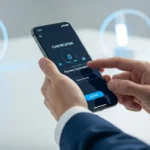 A man completing a secure transaction using embedded crypto payments in e-commerce checkout on a smartphone.