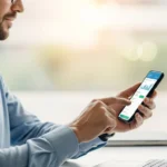 A professional man using embedded finance payroll advance platforms on a smartphone for early wage access.