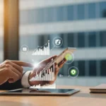 A professional analyzing ESG data integration in fintech lending platforms on a digital dashboard interface.