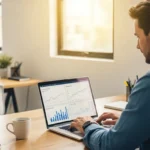 A professional using a laptop to evaluate the fintech company avidxchange on accounting for startups.