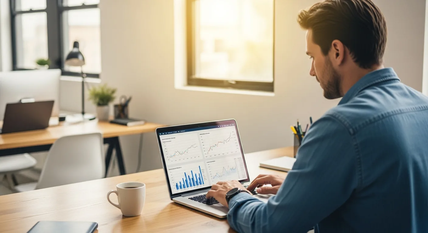 A professional using a laptop to evaluate the fintech company avidxchange on accounting for startups.