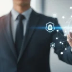 A professional man viewing financial data aggregation open banking CFPB 1033 insights on a sleek digital interface.