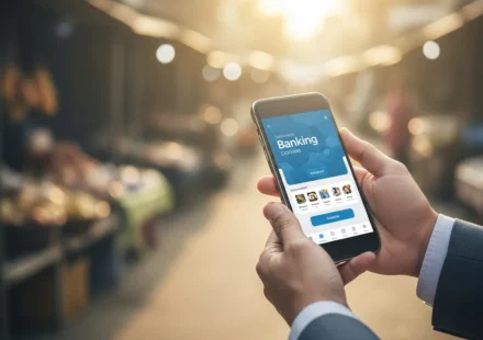 A man achieves financial inclusion through BNPL and microloans apps on his phone in the Global South.
