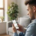 Young man using interactive financial literacy tools for Gen Z mobile apps to manage his personal finances.