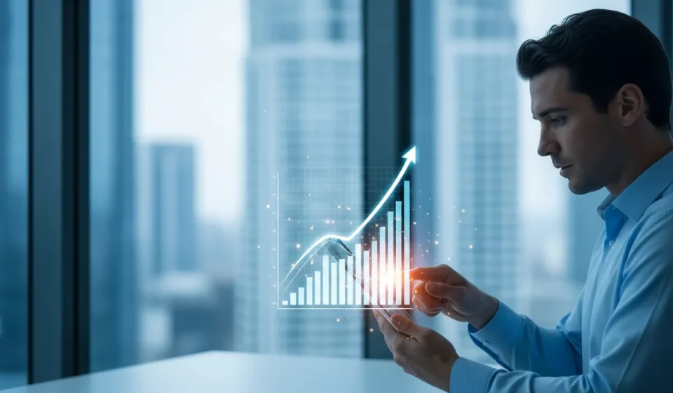 Why Organic SEO is the Only Sustainable Fintech Acquisition Strategy in 2026 A businessman reviewing a fintech customer acquisition organic SEO strategy 2026 on a digital interface.