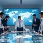 Leading fintech-focused venture investors analyzing digital market trends in a high-tech 2026 office environment.