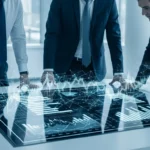 Professional men reviewing data insights from emerging fintech leaders in ai tech for the year 2026.
