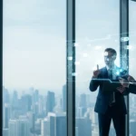 Corporate leaders discussing fintech M&A consolidation trends 2026 in a high-tech boardroom setting.