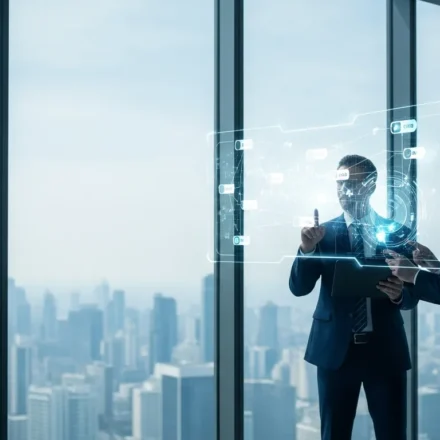 Corporate leaders discussing fintech M&A consolidation trends 2026 in a high-tech boardroom setting.