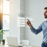 A professional managing fintech platforms customizable borrower communication workflows on a modern digital interface.