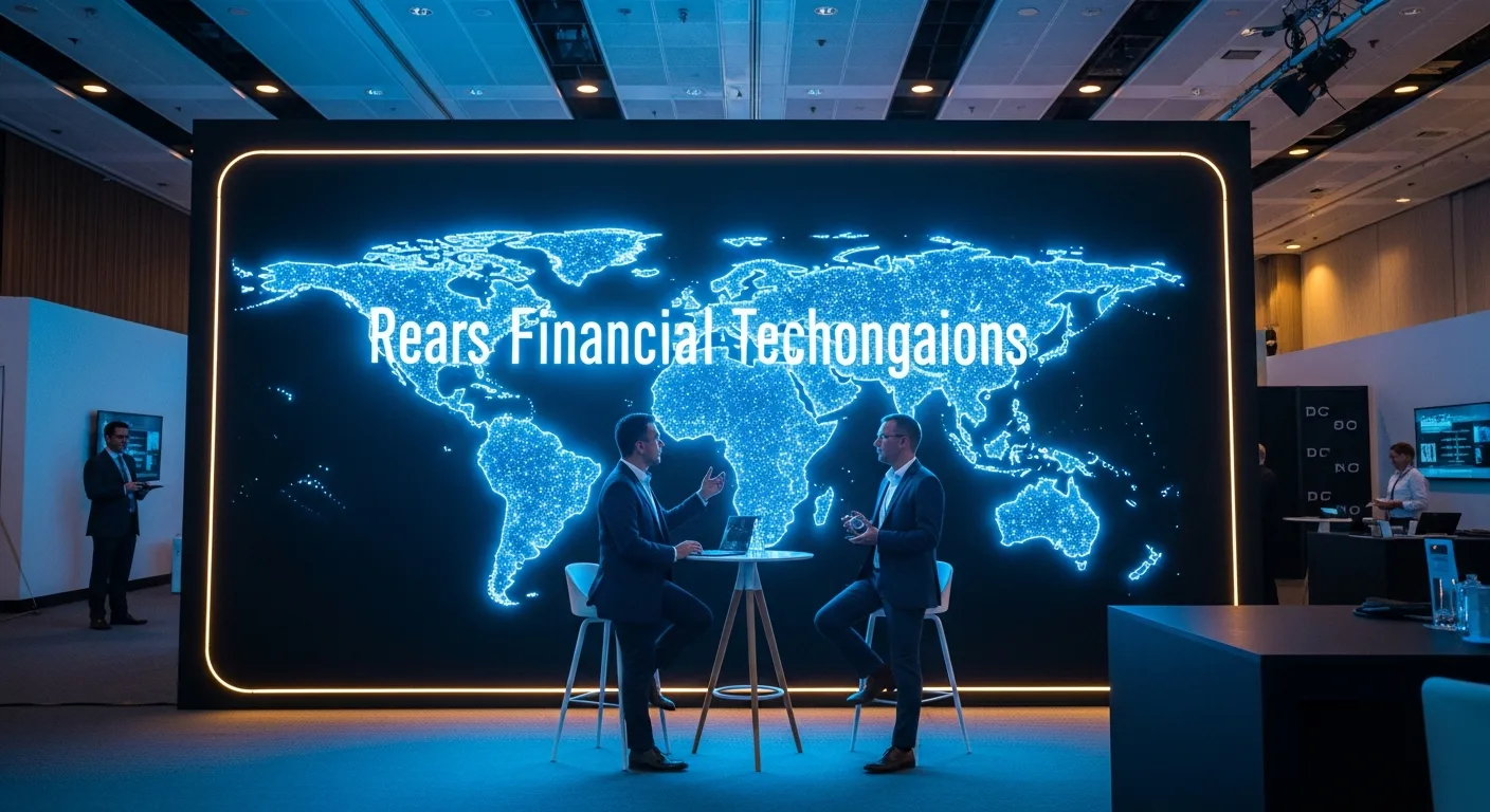 A high-tech convention stage highlighting global financial innovation at the fintech south 2025 conference.