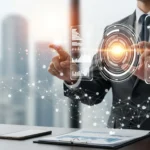 A professional analyzing fintech venture capital investment trends H1 2026 on a high-tech digital display.