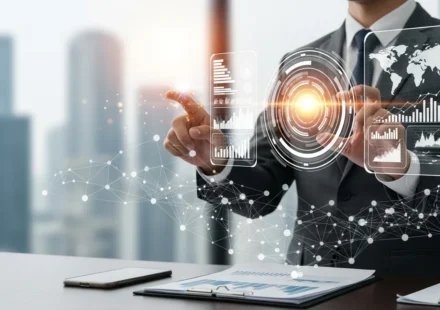 A professional analyzing fintech venture capital investment trends H1 2026 on a high-tech digital display.