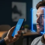 How to Build Robust AI Governance and Fintech Model Audit Frameworks in 2026? A secure system using fraud detection deepfake prevention biometrics to verify a man's identity on a digital device.