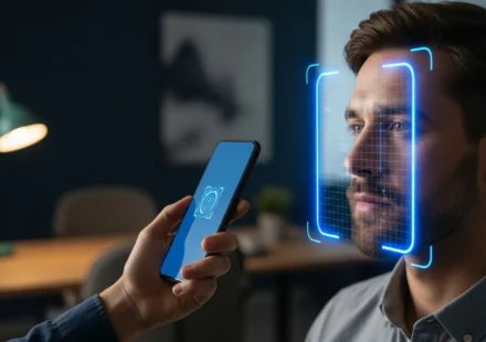 A secure system using fraud detection deepfake prevention biometrics to verify a man's identity on a digital device.