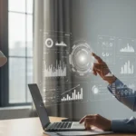 A professional utilizing generative AI in wealth management platforms to analyze real-time financial data.