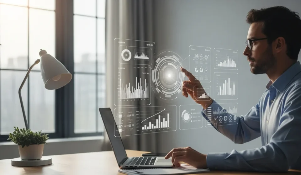 How is Generative AI Transforming Wealth Management Platforms in 2026? A professional utilizing generative AI in wealth management platforms to analyze real-time financial data.