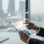 A professional using low-code no-code fintech app development platforms to build secure financial applications.