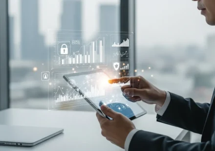 A professional using low-code no-code fintech app development platforms to build secure financial applications.