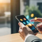 Man using a smartphone for mobile payment super-wallet digital assets integration in a modern setting.